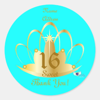 Adesivo Redondo Ouro Tiara Sweet, 16 Sticker-Cust.