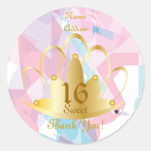 Adesivo Redondo Ouro Tiara Sweet, 16 Sticker-Cust.