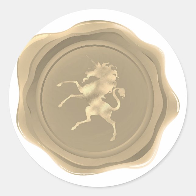 Adesivo Redondo Ouro Unicorn Faux Wax Seal (Frente)