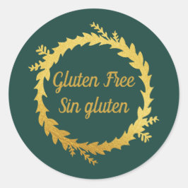 Adesivo Redondo Ouro Verde Bilíngue Gluten Free-Sin Gluten