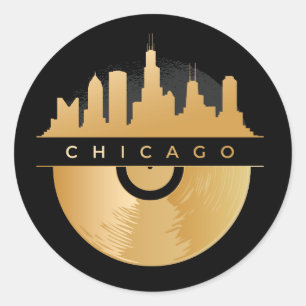 Adesivo Redondo Ouro Vinyl Chic de Chicago Illinois Skyline