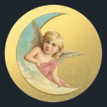 Adesivo Redondo Ouro Vitoriano Moon Angel Christmas<br><div class="desc">Ouro Alameda Pesada Vitoriana,  Anjo Rosa. Uma bela exibição para espalhar alegria nesta temporada de Férias. Veja os nossos outros Produtos Anjos da Lua.</div>