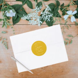 Adesivo Redondo Ouro Yellow Stylized Wedding Salvar a Data
