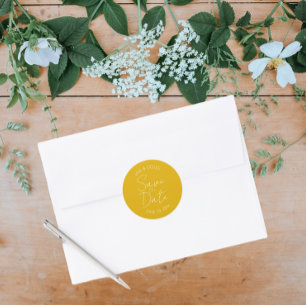 Adesivo Redondo Ouro Yellow Stylized Wedding Salvar a Data