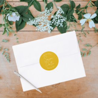 Adesivo Redondo Ouro Yellow Stylized Wedding Salvar a Data