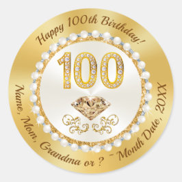Adesivo Redondo Ouros e Pérolas, Dourados, 100.º Aniversário