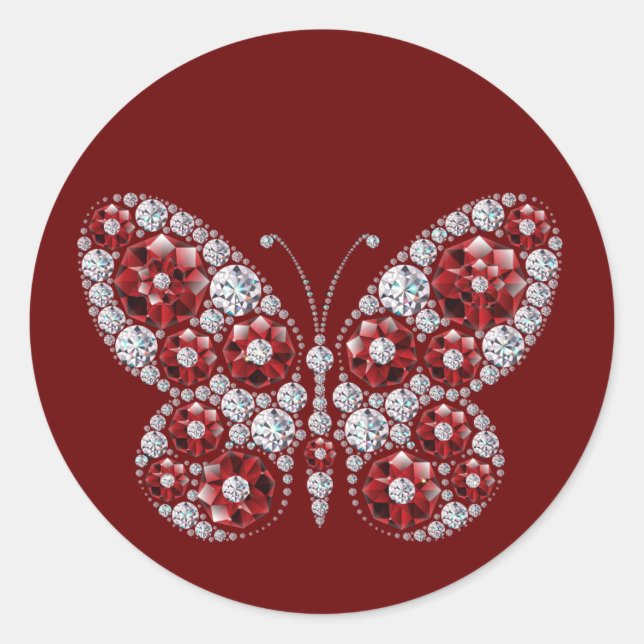 Adesivo Redondo Ouros Red Rhinestone Butterfly (Frente)