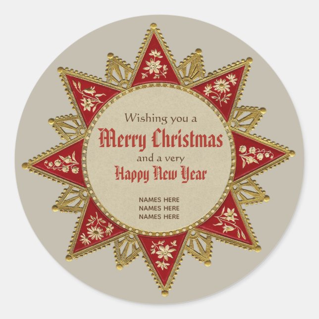 Adesivo Redondo Ouros vitorianos das estrelas de Natal CC0958 (Frente)