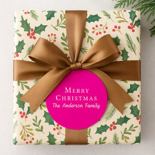 Adesivo Redondo Ousado Simples Moderno Elegante Natal Rosa