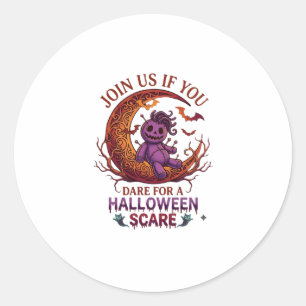 Adesivo Redondo Ouse Halloween Medo Boneca Voodoo Roxa Crescente M