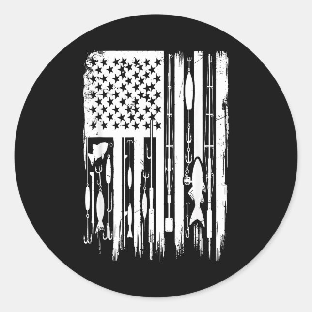 Adesivo Redondo Outdoor Fishing American Flag Fisherman Fish Lover (Frente)
