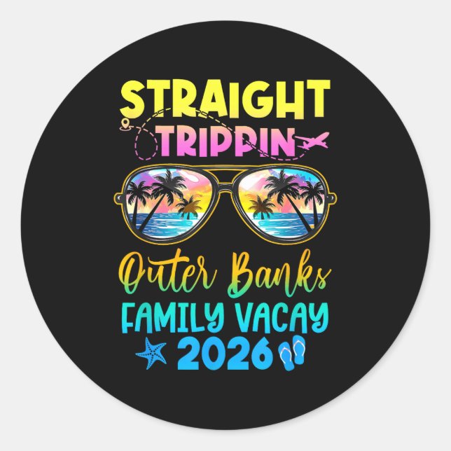 Adesivo Redondo Outer Banks Family Vacay Vacation 2026 Straight Tr (Frente)
