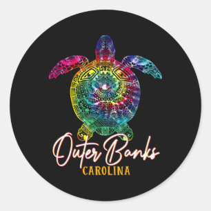 Adesivo Redondo Outer Banks Tie Dye Sea Turtle Carolina Família Va