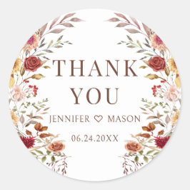 Adesivo Redondo Outono Bohemiano Floral de Outono Casamento Agrade