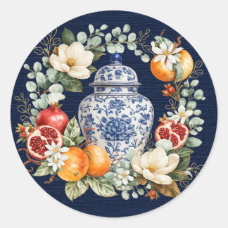 Adesivo Redondo Outono Chinoiserie, Romã & Magnólia