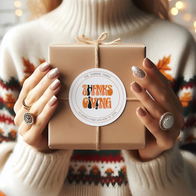 Adesivo Redondo outono de Ação de Graças do Grafite Branco Moderno (Criador carregado)