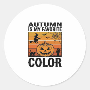 Adesivo Redondo Outono É Minha Cor Favorita Abóbora de Halloween D