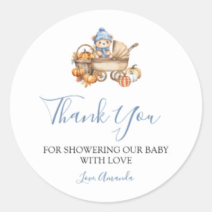 Adesivo Redondo Outono Enamorando-se do Urso Baby Shower Obrigado