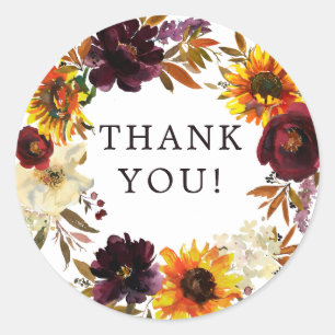 Adesivo Redondo Outono Girassóis Floral Chá de Bebê Clássico Rou