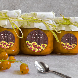 Adesivo Redondo Outono Girassóis sobre Casamento de Fronteira de 