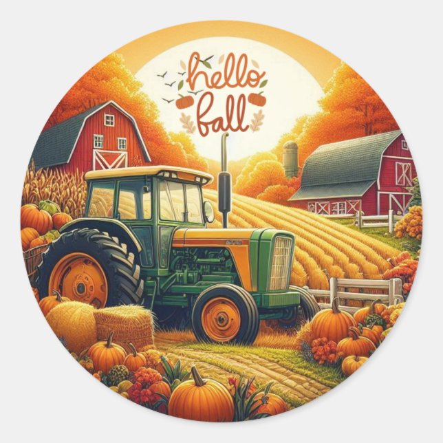 Adesivo Redondo outono russo/vintage na fazenda (Frente)