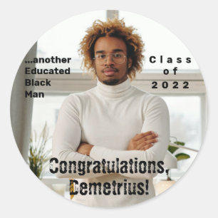 Adesivo Redondo Outra Foto de Graduação Educada do Homem Negro 2