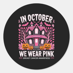Adesivo Redondo Outubro Usamos Nk Câncer de Mama Halloween Homens