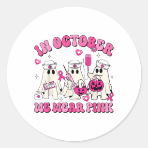 Adesivo Redondo Outubro Vestimos Enfermeira Rosa Ghost Halloween M