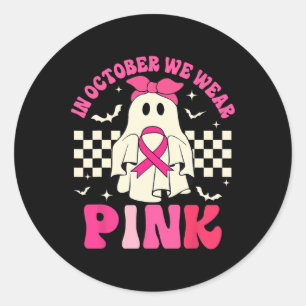 Adesivo Redondo Outubro Vestimos o Cancer de Mama Fantasma Rosa do