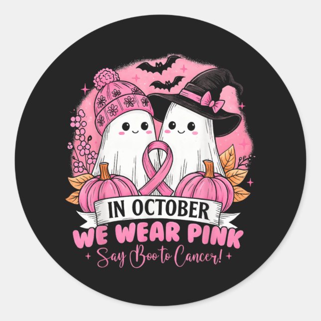 Adesivo Redondo Outubro Vestimos Rosa Dizer Boo Para O Cancer De M (Frente)