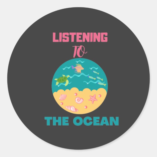 Adesivo Redondo ouvindo o oceano e relaxe (Frente)