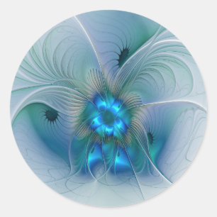Adesivo Redondo Ovações de Pé, Fractal Azul Turquesa Abstrato