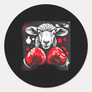 Adesivo Redondo Ovelha Boxeando Com Luvas de Boxe Kickboxing Engra