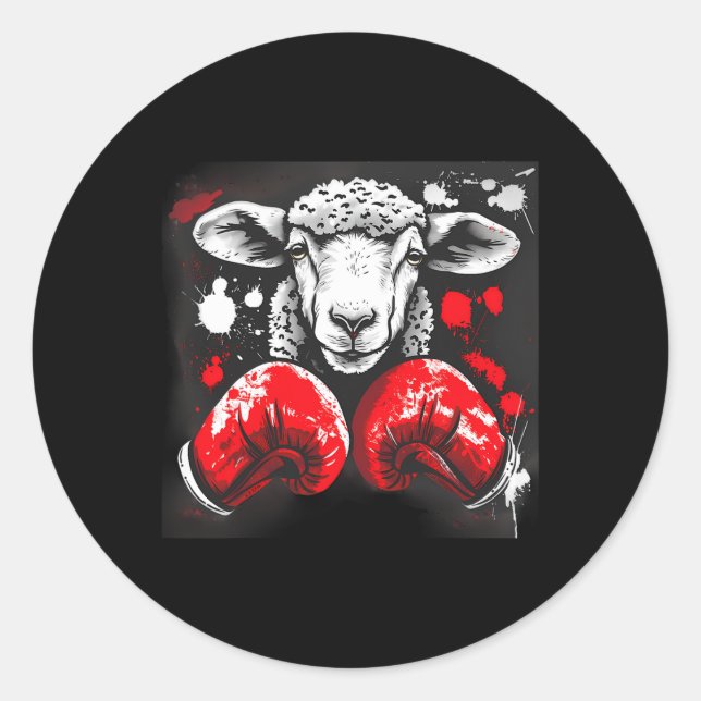 Adesivo Redondo Ovelha Boxeando Com Luvas de Boxe Kickboxing Engra (Frente)