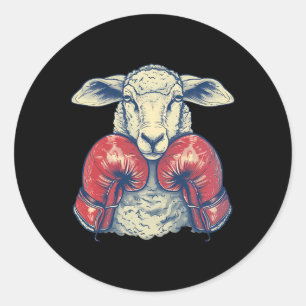 Adesivo Redondo Ovelha Boxeando Com Luvas de Boxe Kickboxing Funny