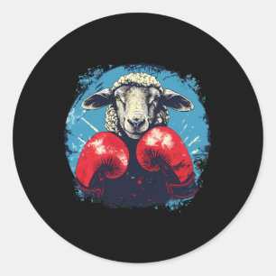 Adesivo Redondo Ovelha Boxer Com Luvas de Boxe Kickboxing Engraçad