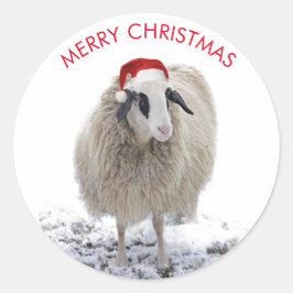 Adesivo Redondo OVELHA COM Papai Noel que é PERSONALIZÁVEL