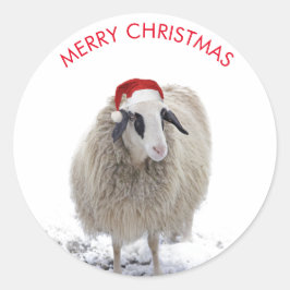 Adesivo Redondo OVELHA COM Papai Noel que é PERSONALIZÁVEL