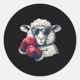 Adesivo Redondo Ovelha de Boxe Luvas de Boxe Lamb Kickboxing Engra