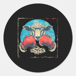 Adesivo Redondo Ovelha de Boxe Luvas de Boxe Luta Livre Engraçado