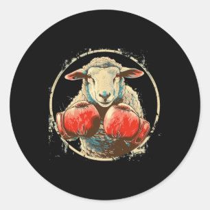 Adesivo Redondo Ovelha de Boxe Luvas de Boxe Luta Livre Engraçado
