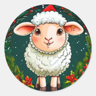 Adesivo Redondo ovelha de desenho animado de Natal