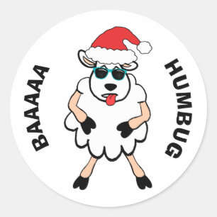 Adesivo Redondo Ovelha Engraçada Papai Noel Baa Humbug Natal
