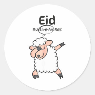 Adesivo Redondo Ovelha fofa de Dabbing Eid Mu-ba-a-ah-rak Eid Al A