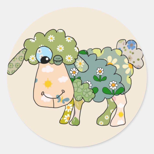 Adesivo Redondo Ovelha multicolor (Frente)