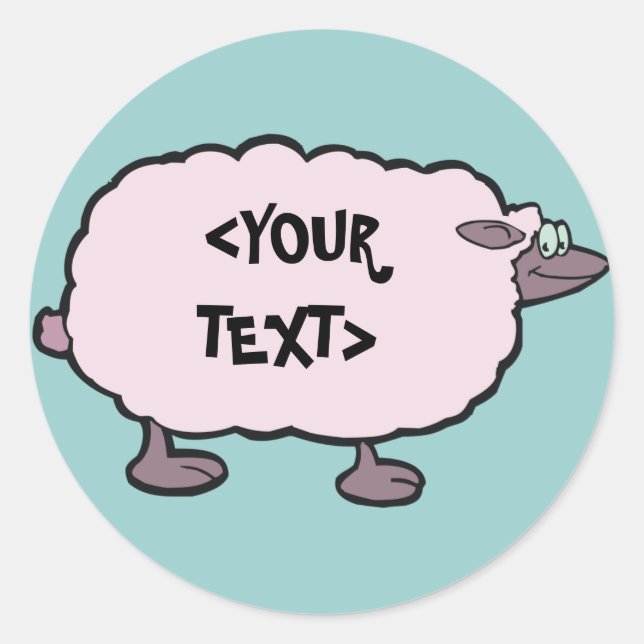 Adesivo Redondo Ovelha Rosa, <YOUR TEXT> (Frente)