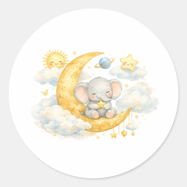 Adesivo Redondo Over the Moon Baby Shower Stickers (Frente)