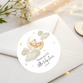Adesivo Redondo Over The Moon Baby Shower Stickers with Teddy Bear