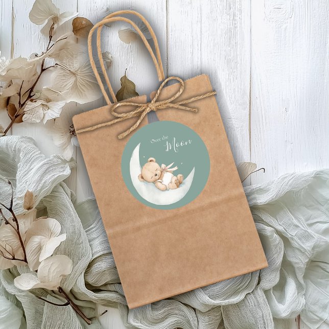 Adesivo Redondo Over the Moon Bear Baby Shower (Criador carregado)