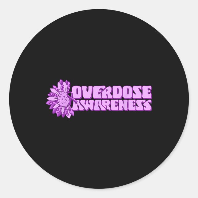 Adesivo Redondo Overdose Awareness Purple Ribbon Drug Addiction 32 (Frente)